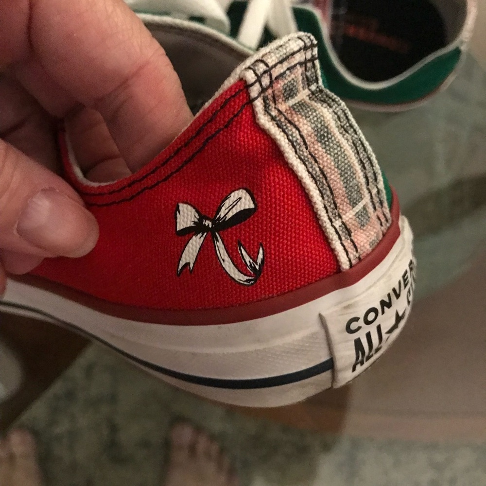 CONVERSE All Star Canvas Low Top Christmas Sneakers *Red, Green & Plaid* - Picture 8 of 12